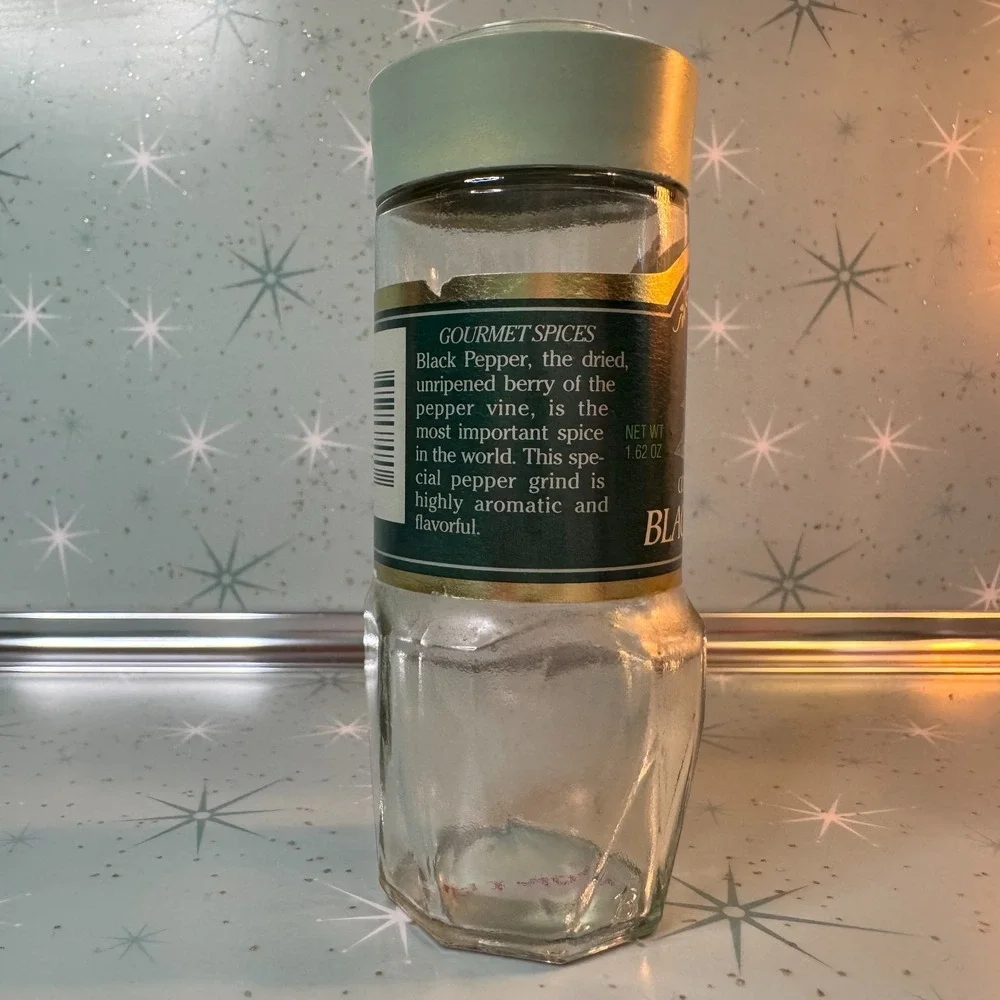 Vintage McCormick Coarse Black Pepper Jar Green Label and Lid Glass Spice Bottle